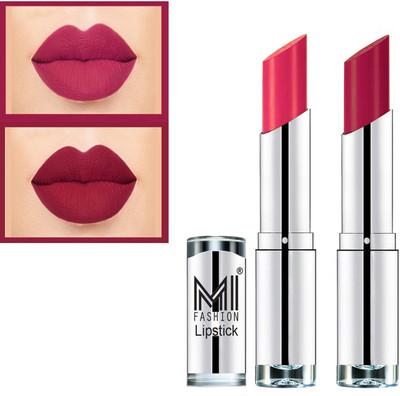 MI FASHION Rich Colors Cr�me Matte Smooth Lipstick Combo Made in India Long Lasting Set of 2 Code no 1460(Magenta, Red, 7 g)