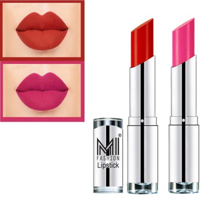 MI FASHION Rich Colors Cr�me Matte Smooth Lipstick Combo Made in India Long Lasting Set of 2 Code no 1498(Reddish Orange, Pink, 7 g)