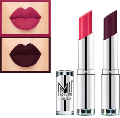 MI FASHION Rich Colors Cr�me Matte Smooth Lipstick Combo Made in India Long Lasting Set of 2 Code no 1454(Magenta, Maroon, 7 g)