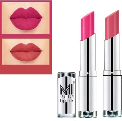 MI FASHION Rich Colors Cr�me Matte Smooth Lipstick Combo Made in India Long Lasting Set of 2 Code no 1486(Pink, Pink Wink, 7 g)