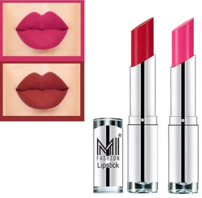 MI FASHION Rich Colors Creme Matte Smooth Lipstick Combo Long Lasting Set of 2 Code no 1444(Red Bomber, Pink, 7 g)