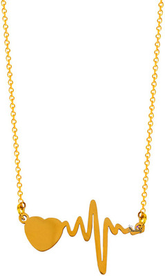 Sullery Valentine Day Gift For Her Lifeline Pulse Heartbeat Pendant Gold-plated Plated Stainless Steel Necklace