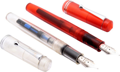 Ledos Click Aristocrat Full Demonstrator Fountain Pen 3in1 Ink Filling System Broad Nib Fountain Pen(Pack of 2, Ink Color - Blue)