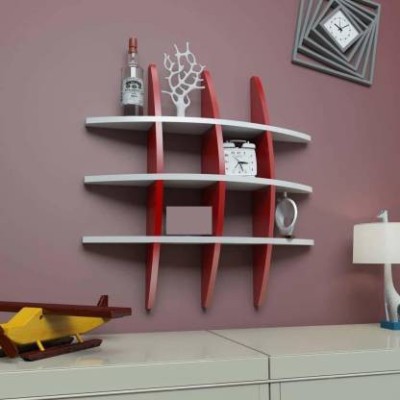 NationalArts NA1200 Wooden Wall Shelf(Number of Shelves - 12, Red, White)