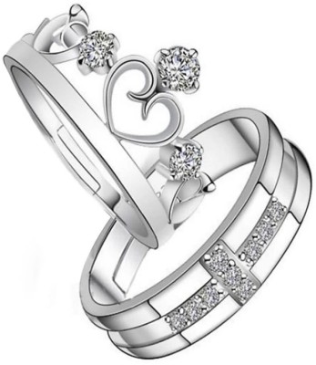 Silver Point VALENTINE SPECIAL ADJUSTABLE COUPLE BAND RING SET Alloy Cubic Zirconia Rhodium, Silver Plated Ring Set