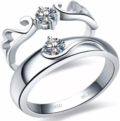 FASHIONERA HUB Alloy Cubic Zirconia Silver, Rhodium Plated Ring Set