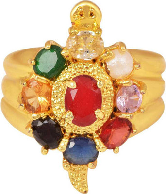 SBJS Men's and Women's Gold Plated Navaratna navgrah 9 gemstone Adjustable Ring (Golden) Brass Gold Plated Ring