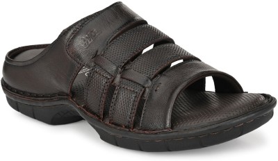 Hitz Brown Leather Open Toe Comfort Slippers Men Sandals(Brown , 6)