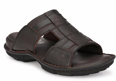 Hitz Brown Leather Open Toe Comfort Slippers Men Sandals(Brown , 9)