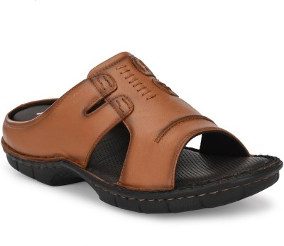 Hitz Tan Leather Open Toe Comfort Slippers Men Tan Casual