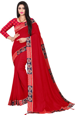 shiwaye Solid/Plain Bollywood Art Silk Saree(Red)