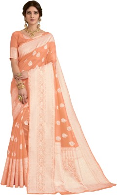 Sariya Woven Banarasi Silk Blend, Jacquard Saree(Orange)
