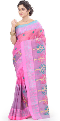 GitAsit Embroidered Tant Pure Cotton Saree(Pink)