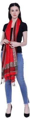 Feathers Polyester Wool Blend Self Design Women Shawl(Red)