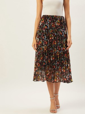 ANVI Be Yourself Abstract Women Flared Black, Multicolor Skirt