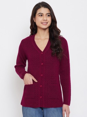 Zigo Self Design V Neck Casual Women Maroon Sweater