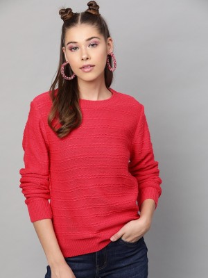 STREET9 Printed Round Neck Casual Women Red Sweater