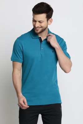 VAN HEUSEN Solid Men Polo Neck Blue T-Shirt