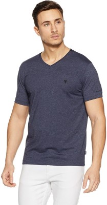 VAN HEUSEN Self Design Men V Neck Blue T-Shirt