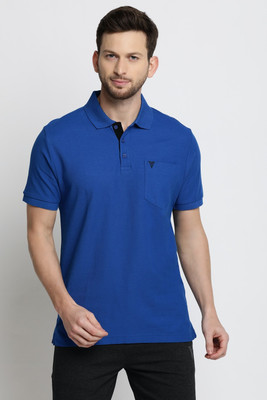 VAN HEUSEN Solid Men Polo Neck Blue T-Shirt