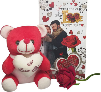 Saugat Traders Greeting Card, Artificial Flower, Soft Toy Gift Set