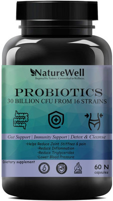 Naturewell Probiotic Supplement 30 Billion Cfu & Prebiotics Capsules (Blue) Premium(60 No)