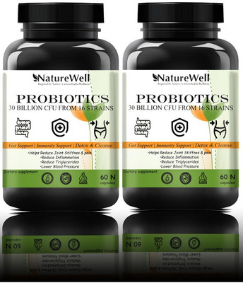 Naturewell Probiotic Supplement 30 Billion Cfu & Prebiotics Capsules (120N White) Pro(2 x 60 No)