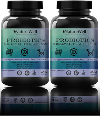 Naturewell Probiotic Supplement 30 Billion Cfu & Prebiotics Capsules (120N Blue) Pro(2 x 60 No)