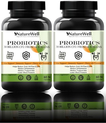 Naturewell Probiotic Supplement 30 Billion Cfu & Prebiotics Capsules (120N White) Premium(2 x 60 No)