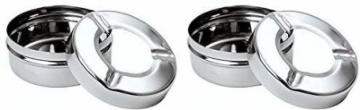 SMS Homeware Ashtray for Cigarette Stainless Steel Ash Holder Tray with Lid for Home, Office and Bar Silver Stainless Steel Ashtray(Pack of 2)