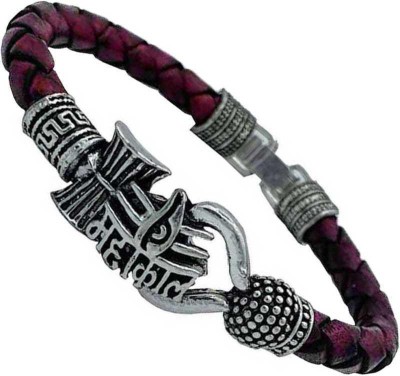 KADA Leather Garnet Silver Coated Kada