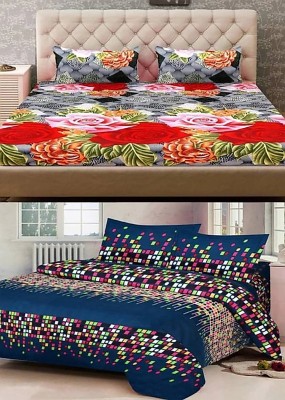 ZKMIMPEX 240 TC Polycotton King Floral Flat Bedsheet(Pack of 2, Multicolor)