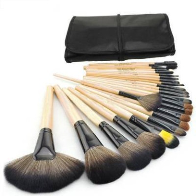 ADS HUDA Beauty Professional Wood Make Up Brushes Sets With Leather Storage Pouch(Pack of 24)