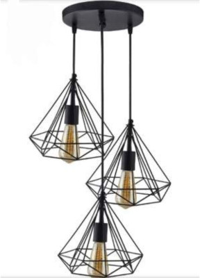 LazyHomez Round Cluster Chandelier of 3-Lights Black Diamond With Braided Cord Hanging Pendant Light (Bulbs Not Included) Pendant Lamp Ceiling Lamp(Black)