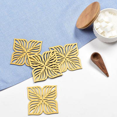DULI Square Reversible Medium Density Fibreboard Coaster(Pack of 4)