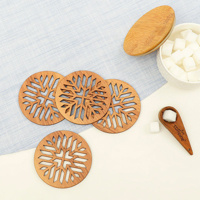 DULI Round Medium Density Fibreboard Coaster(Pack of 4)