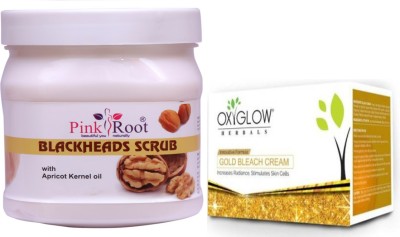 PINKROOT Blackheads Scrub 500gm with Oxyglow Gold Bleach Cream 50gm(2 Items in the set)