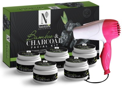 NutriGlow NATURAL'S Bamboo & Charcoal Facial Kit (250 gm) + 1 Hair Dryer / Removes Blemishes / Skin Nourishing / All Type Skin(2 Items in the set)