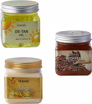 DR.RASHEL De-Tan Gel, Coffee Gel Scrub & Gold Cream For Face & Body (Pack of 3)(3 Items in the set)