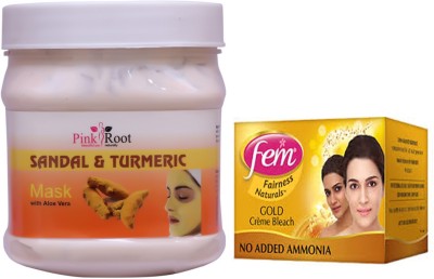 PINKROOT Sandal & Turmeric Mask 500gm with Fem Gold Bleach(2 Items in the set)