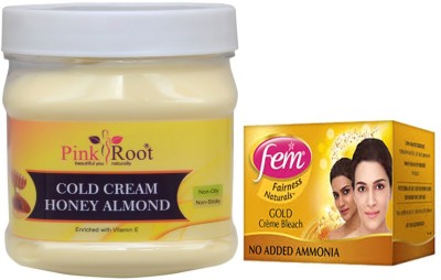 PINKROOT Cold Cream Honey Almond 500gm with Fem Gold Bleach(2 Items in the set)