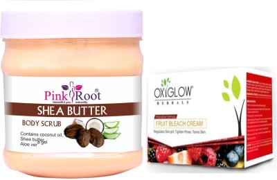 PINKROOT Shea Butter Body Scrub 500gm with Oxyglow Fruit Bleach(2 Items in the set)