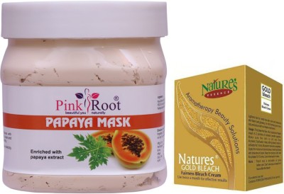 PINKROOT Papaya Mask 500gm with Nature Essence Gold Bleach Fairness Bleach Cream 50gm(2 Items in the set)