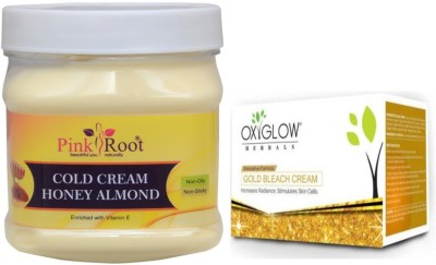 PINKROOT Cold Cream Honey Almond 500gm with Oxyglow Gold Bleach(2 Items in the set)