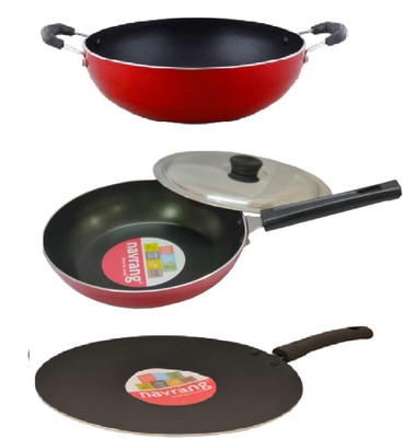 NAVRANG Non-Stick Coated Cookware Set(Aluminium, PTFE (Non-stick), 3 - Piece)