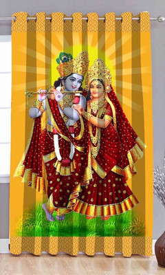 Panipat home decor 213 cm (7 ft) Door Polyester Room Darkening Curtain Single Curtain(Shree Radha Krishna Yellow, Printed)