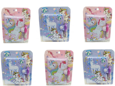 Giftshub na Mini Diary Ruled Miniature unicorn Diaries with pen 40 Pages(Multicolor, Pack of 6)