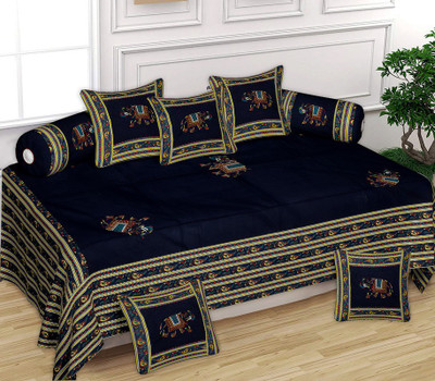 Random Rainbow Cotton Embroidered Diwan Set(Multicolor)