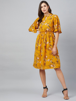 Marie Claire Women Fit and Flare Yellow Knee Length Dress