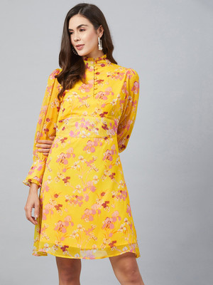 RARE Women A-line Yellow Knee Length Dress